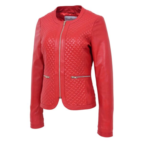 WeeBroz Women's Red Leather Biker Jacket Zipper Casual Style - Image 4
