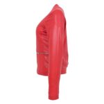 WeeBroz Women's Red Leather Biker Jacket Zipper Casual Style - Image 5
