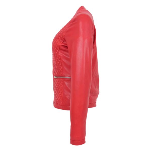 WeeBroz Women's Red Leather Biker Jacket Zipper Casual Style - Image 5