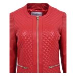 WeeBroz Women's Red Leather Biker Jacket Zipper Casual Style - Image 7
