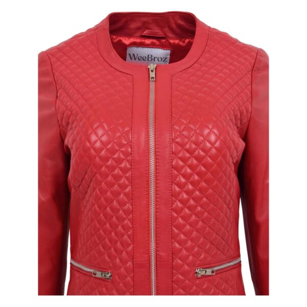 WeeBroz Women's Red Leather Biker Jacket Zipper Casual Style - Image 7