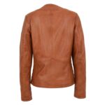 WeeBroz Women's Tan Leather Biker Jacket Collarless Quilted Style - Image 2