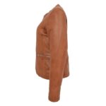 WeeBroz Women's Tan Leather Biker Jacket Collarless Quilted Style - Image 5
