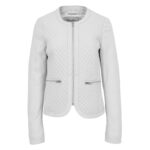 WeeBroz Women's White Leather Biker Jacket Slim Fit Collarless Style