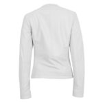 WeeBroz Women's White Leather Biker Jacket Slim Fit Collarless Style - Image 2
