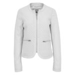 WeeBroz Women's White Leather Biker Jacket Slim Fit Collarless Style - Image 3