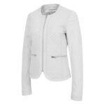 WeeBroz Women's White Leather Biker Jacket Slim Fit Collarless Style - Image 5
