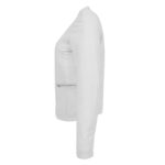 WeeBroz Women's White Leather Biker Jacket Slim Fit Collarless Style - Image 6