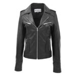 WeeBroz Women's Black Leather Biker Jacket Fitted Biker Style