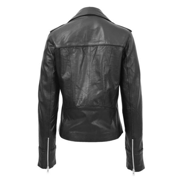 WeeBroz Women's Black Leather Biker Jacket Fitted Biker Style - Image 2