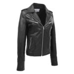 WeeBroz Women's Black Leather Biker Jacket Fitted Biker Style - Image 3