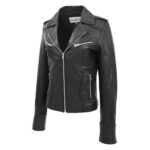 WeeBroz Women's Black Leather Biker Jacket Fitted Biker Style - Image 4