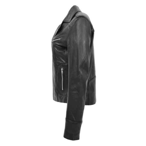 WeeBroz Women's Black Leather Biker Jacket Fitted Biker Style - Image 5