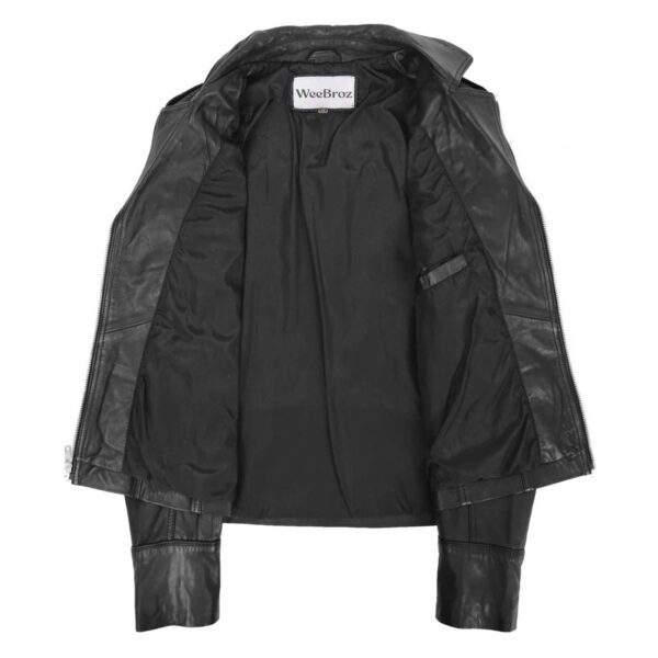 WeeBroz Women's Black Leather Biker Jacket Fitted Biker Style - Image 6