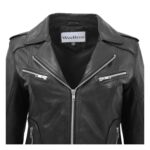 WeeBroz Women's Black Leather Biker Jacket Fitted Biker Style - Image 7