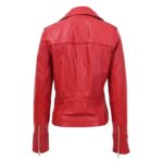 WeeBroz Women's Red Leather Biker Jacket Fitted Zipper Style - Image 2