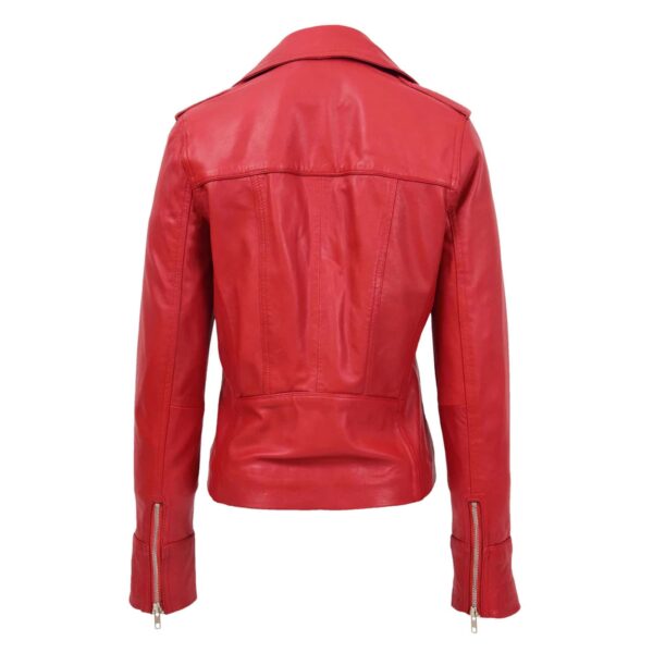 WeeBroz Women's Red Leather Biker Jacket Fitted Zipper Style - Image 2