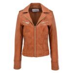 WeeBroz Women's Tan Leather Biker Jacket Fitted Biker Style