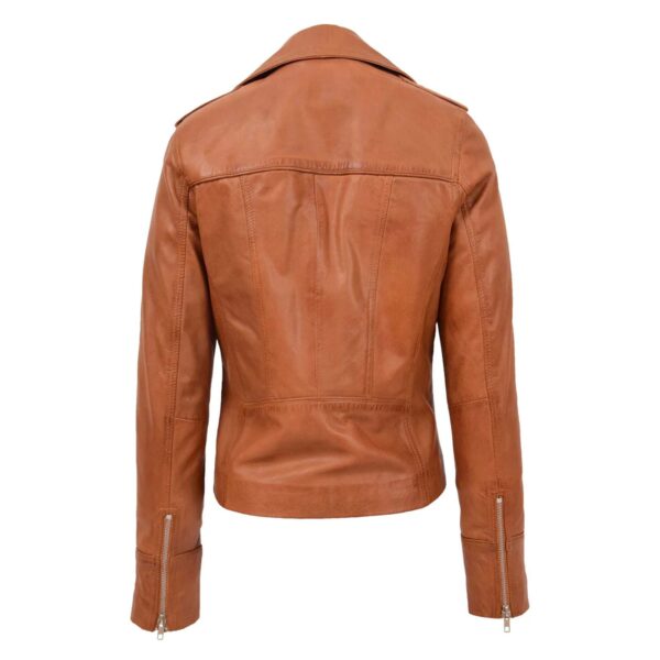 WeeBroz Women's Tan Leather Biker Jacket Fitted Biker Style - Image 2