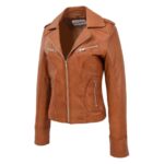 WeeBroz Women's Tan Leather Biker Jacket Fitted Biker Style - Image 4