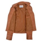 WeeBroz Women's Tan Leather Biker Jacket Fitted Biker Style - Image 6