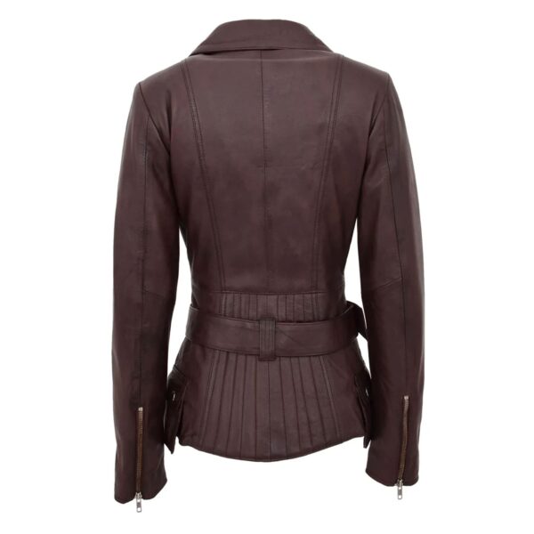 WeeBroz Women's Brown Leather Biker Jacket Hip-Length Moto Jacket - Image 2