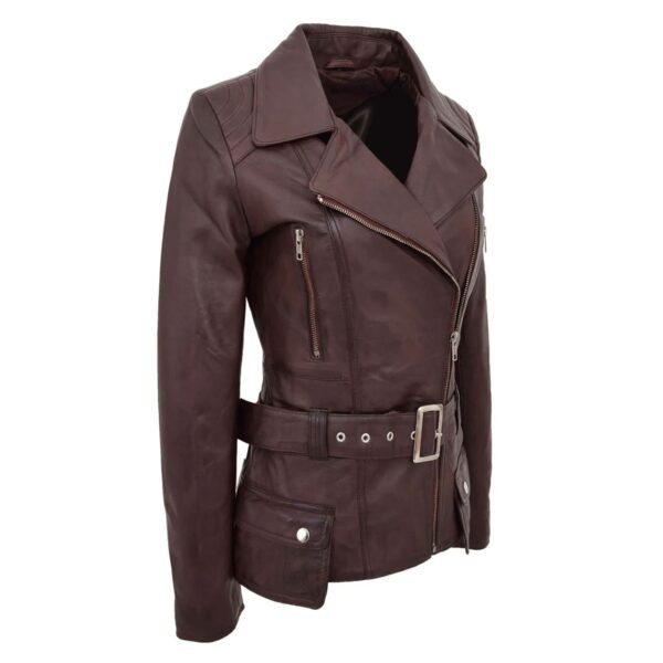 WeeBroz Women's Brown Leather Biker Jacket Hip-Length Moto Jacket - Image 5