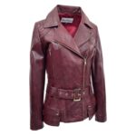 WeeBroz Women's Black Leather Biker Jacket Waist Belted Edgy Fashion - Image 4