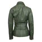 WeeBroz Women's Green Leather Biker Jacket Waist Belted Edgy Fashion - Image 2