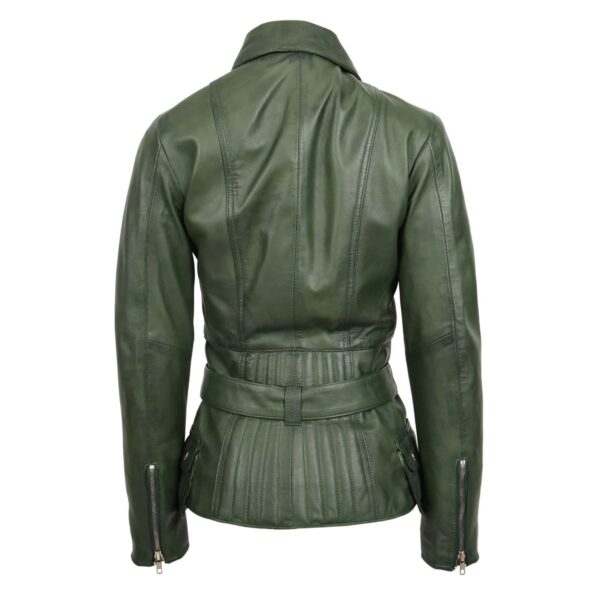 WeeBroz Women's Green Leather Biker Jacket Waist Belted Edgy Fashion - Image 2