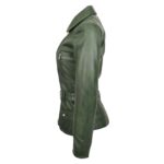 WeeBroz Women's Green Leather Biker Jacket Waist Belted Edgy Fashion - Image 5