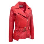 WeeBroz Women's Red Leather Biker Jacket Hip-Length Moto Jacket - Image 3