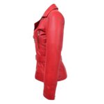 WeeBroz Women's Red Leather Biker Jacket Hip-Length Moto Jacket - Image 5