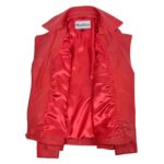 WeeBroz Women's Red Leather Biker Jacket Hip-Length Moto Jacket - Image 6