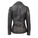 WeeBroz Women's Rub Off Black Leather Biker Jacket Hip-Length Moto Jacket - Image 2