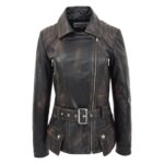 WeeBroz Women's Rub Off Black Leather Biker Jacket Hip-Length Moto Jacket - Image 3