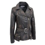 WeeBroz Women's Rub Off Black Leather Biker Jacket Hip-Length Moto Jacket - Image 4