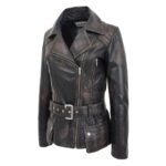 WeeBroz Women's Rub Off Black Leather Biker Jacket Hip-Length Moto Jacket - Image 5