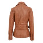 WeeBroz Women's Tan Leather Biker Jacket Hip-Length Jacket - Image 2