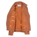 WeeBroz Women's Tan Leather Biker Jacket Hip-Length Jacket - Image 7