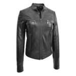 WeeBroz Women's Black Leather Biker Jacket Slim Fit Style - Image 3