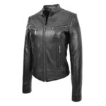 WeeBroz Women's Black Leather Biker Jacket Slim Fit Style - Image 4