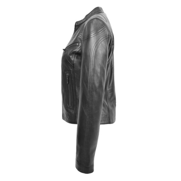 WeeBroz Women's Black Leather Biker Jacket Slim Fit Style - Image 5