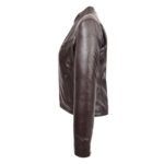 WeeBroz Women's Brown Leather Biker Jacket Casual Standing Collar Style - Image 5