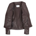 WeeBroz Women's Brown Leather Biker Jacket Casual Standing Collar Style - Image 6