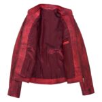 WeeBroz Women's Burnt Red Leather Biker Jacket Standing Collar Style - Image 6