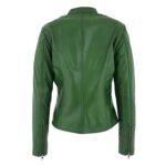 WeeBroz Women's Dark Green Leather Biker Jacket Front Zip Closure Style - Image 2