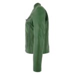 WeeBroz Women's Dark Green Leather Biker Jacket Front Zip Closure Style - Image 5