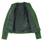 WeeBroz Women's Dark Green Leather Biker Jacket Front Zip Closure Style - Image 6