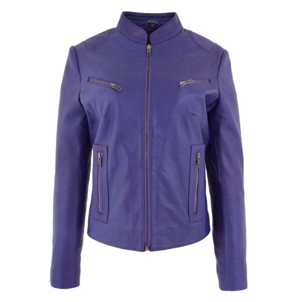 WeeBroz Women's Purple Leather Biker Jacket Casual Edgy Style - Image 1